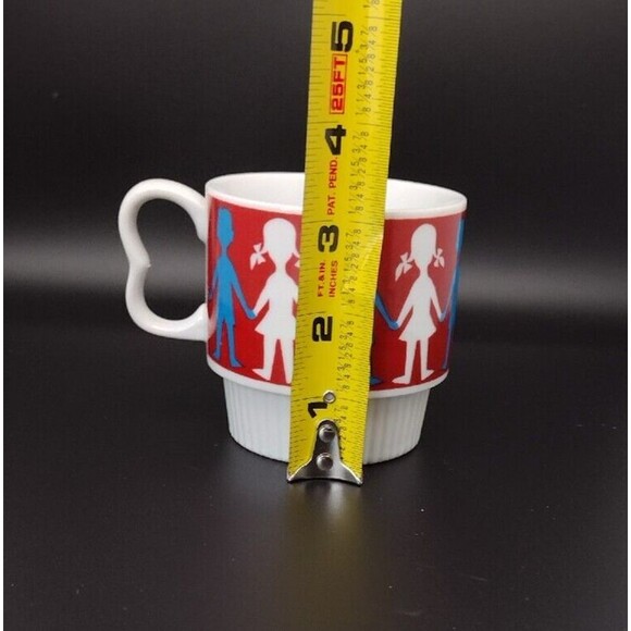 VTG MCM Stacking Coffee Cup Mug Paper Doll Boy Girl B Handle Japan Rare - Picture 6 of 6